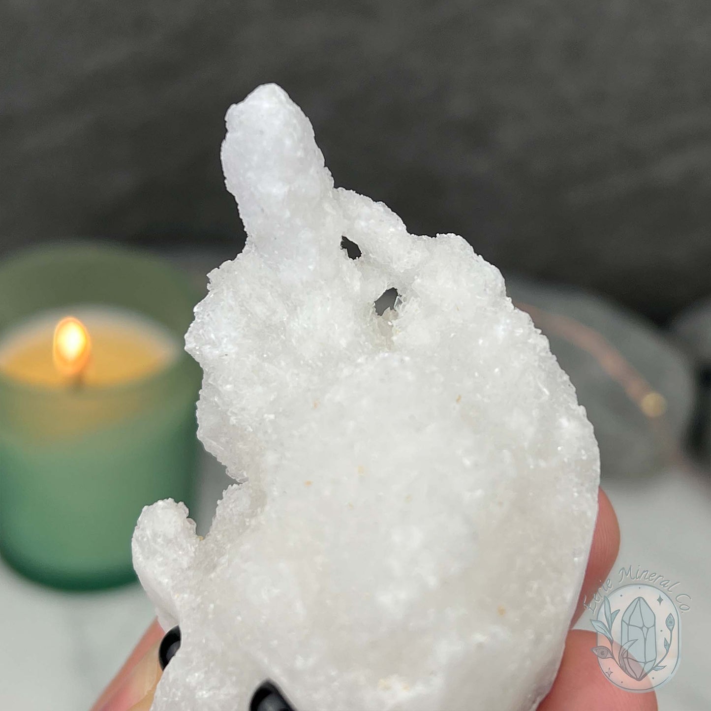 White Druzy Calcite Hedgehog Carving