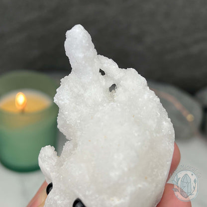 White Druzy Calcite Hedgehog Carving