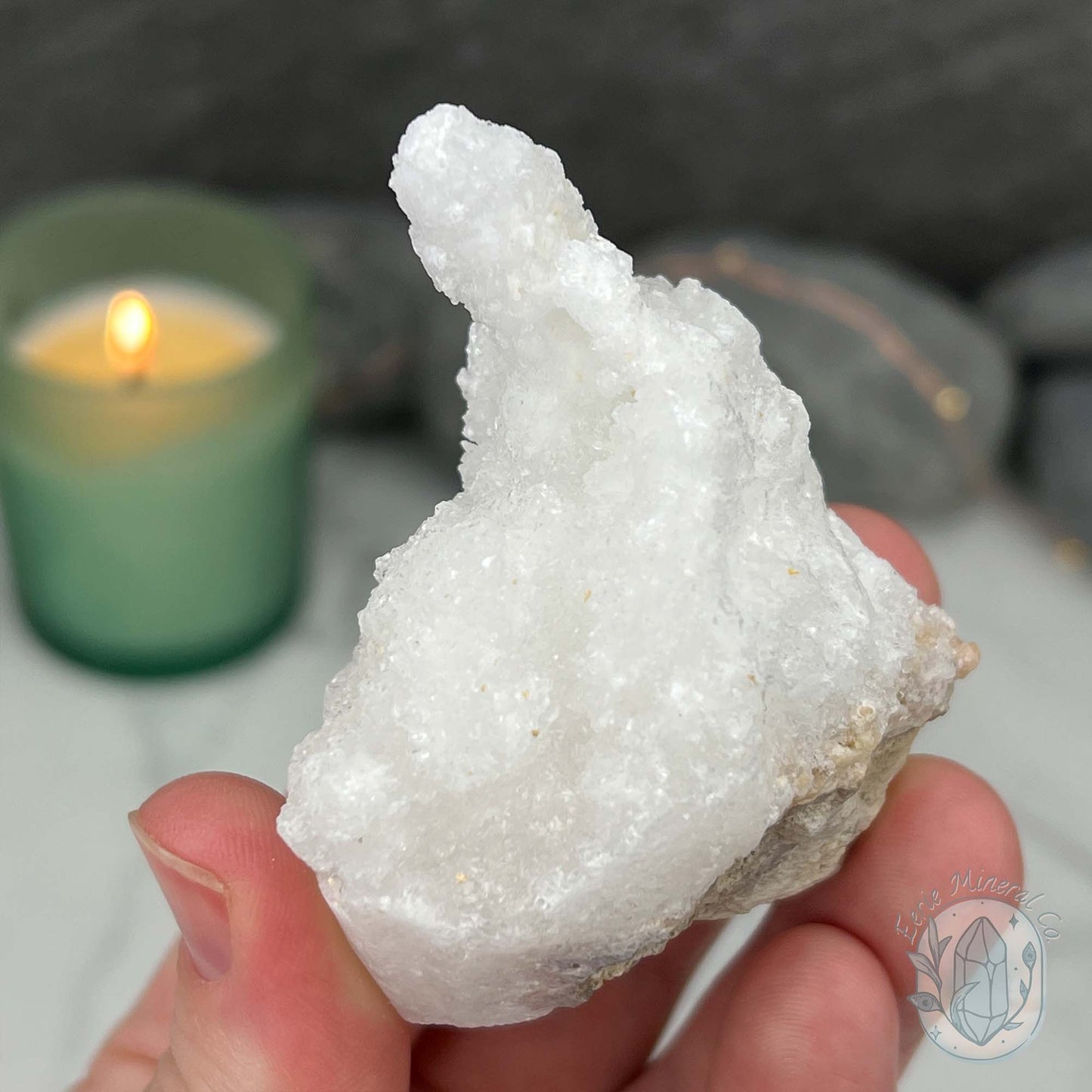 White Druzy Calcite Hedgehog Carving
