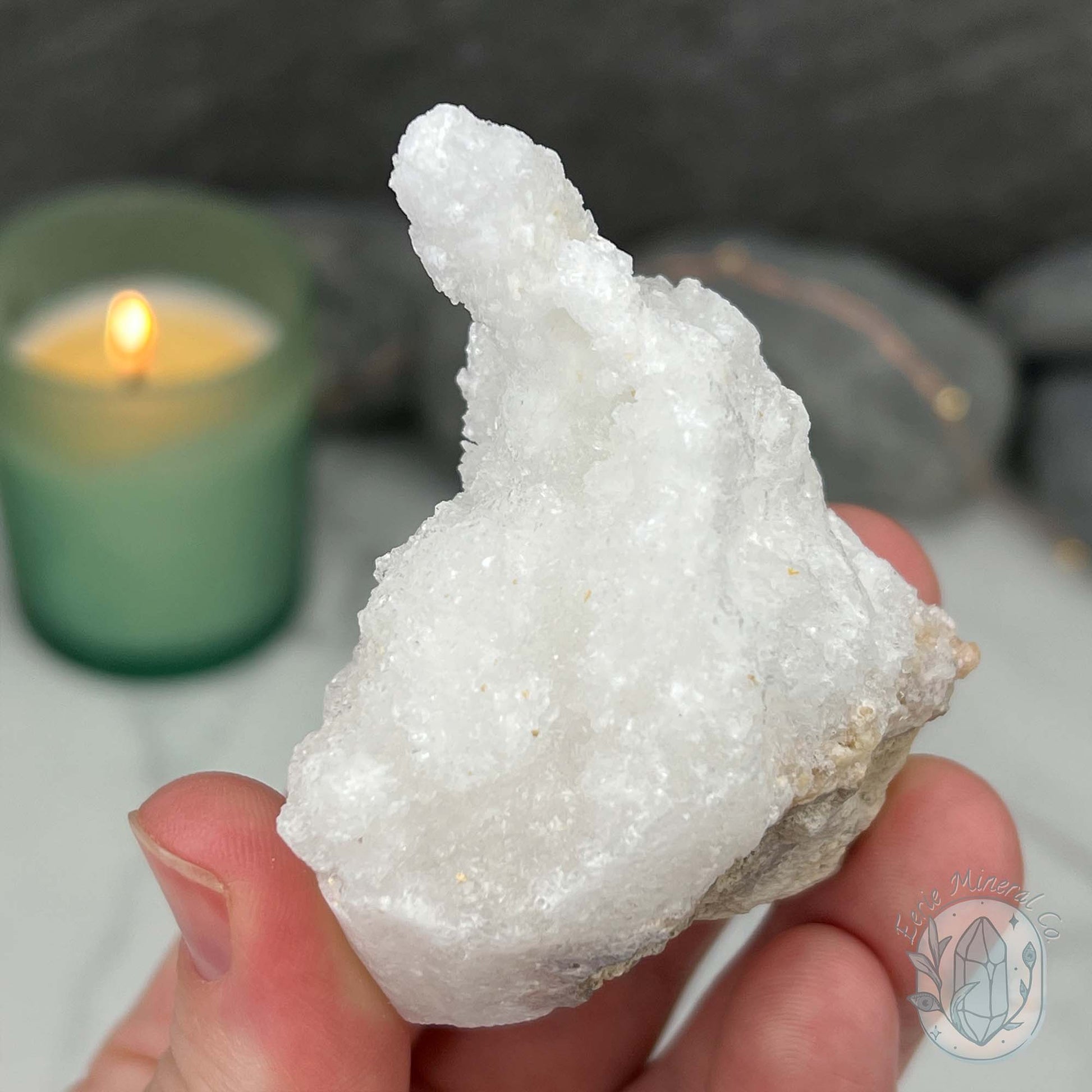 White Druzy Calcite Hedgehog Carving