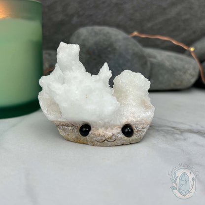 White Druzy Calcite Hedgehog Carving