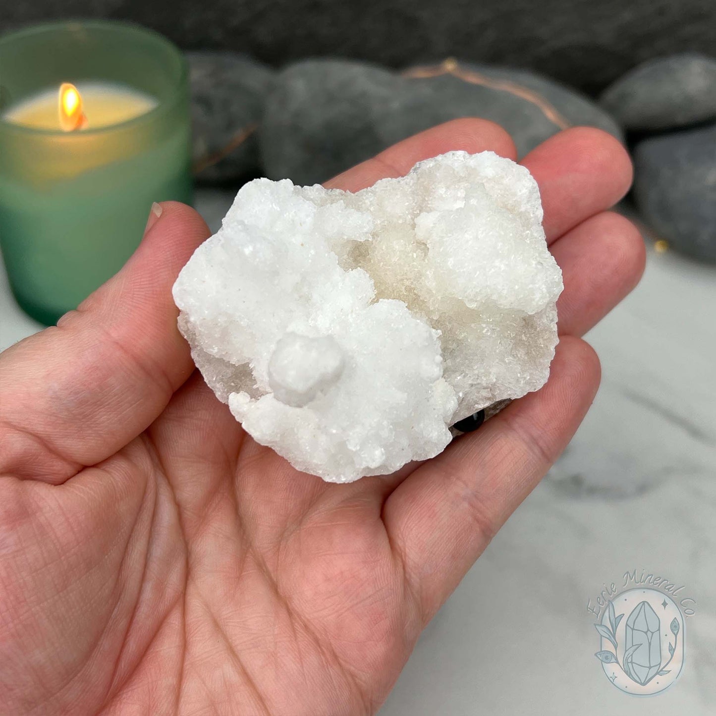 White Druzy Calcite Hedgehog Carving