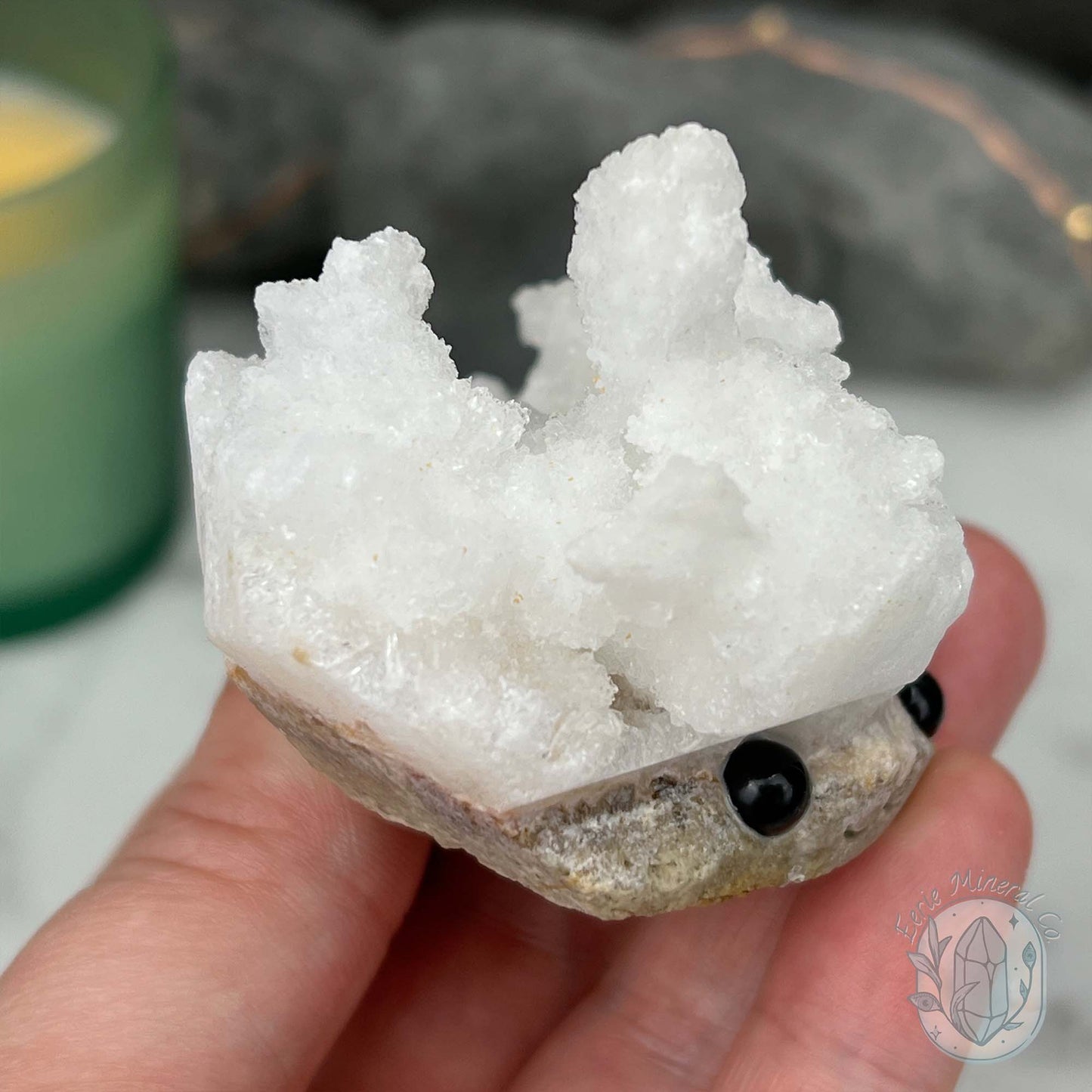 White Druzy Calcite Hedgehog Carving