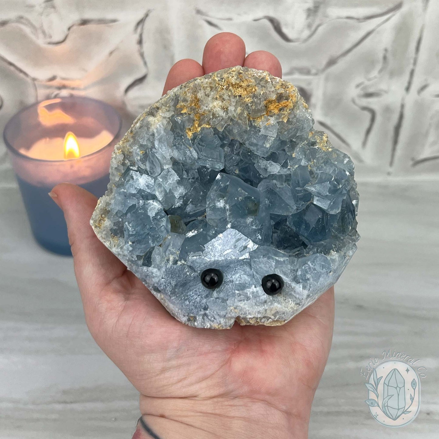 Celestite Crystal Hedgehog Carving Specimen