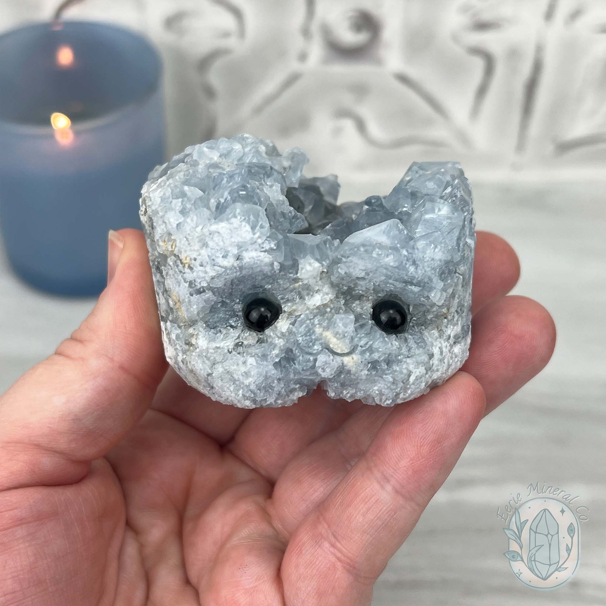 Celestite Crystal Hedgehog Carving Specimen