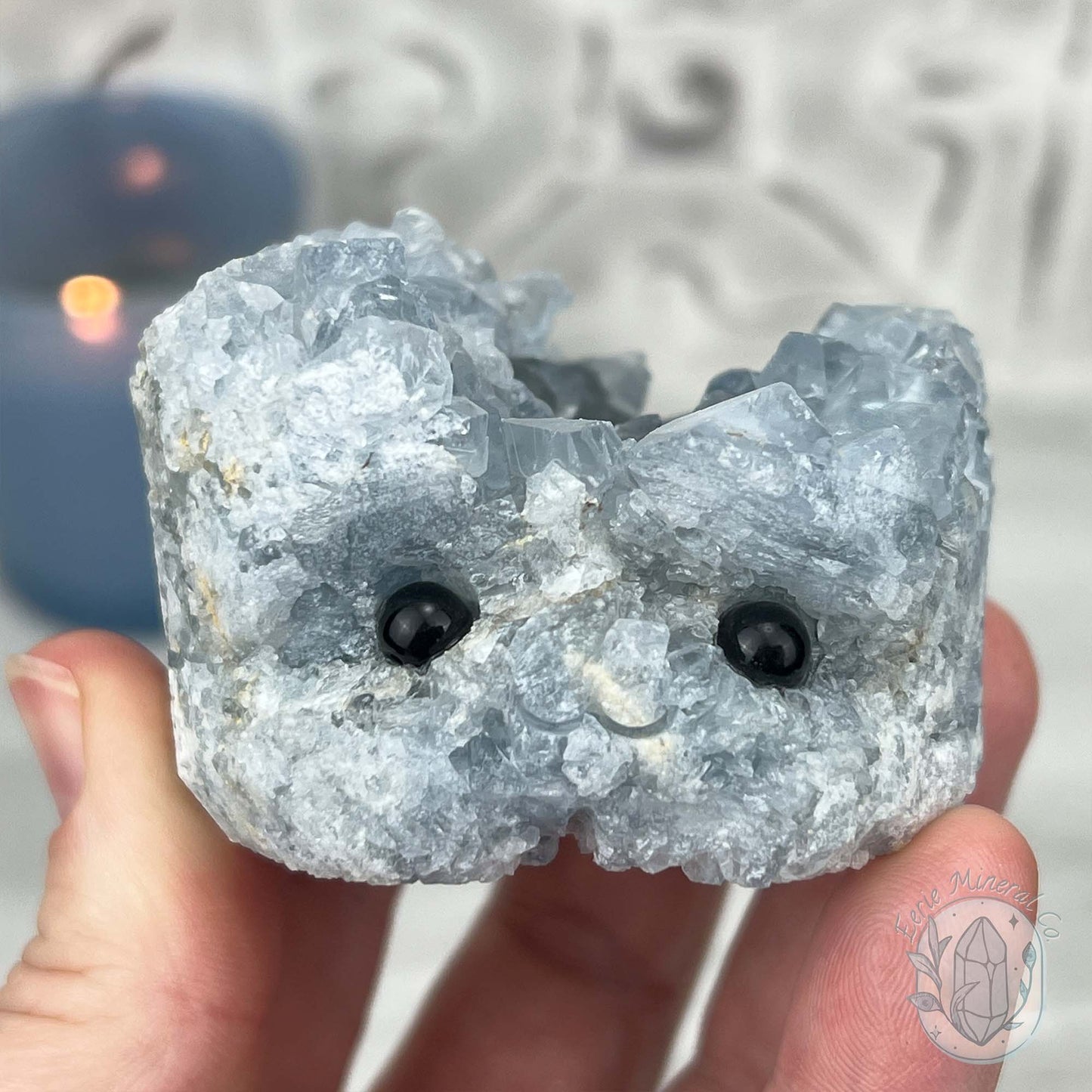 Celestite Crystal Hedgehog Carving Specimen
