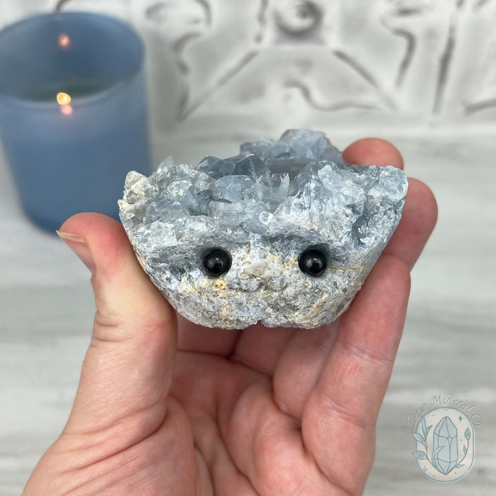 Celestite Crystal Hedgehog Carving Specimen