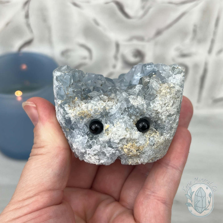 Celestite Crystal Hedgehog Carving Specimen