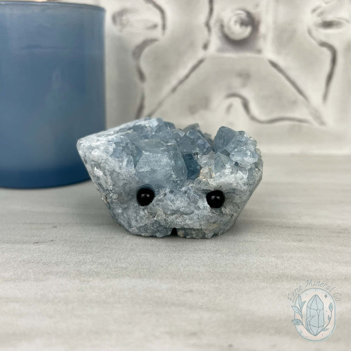 Celestite Crystal Hedgehog Carving Specimen