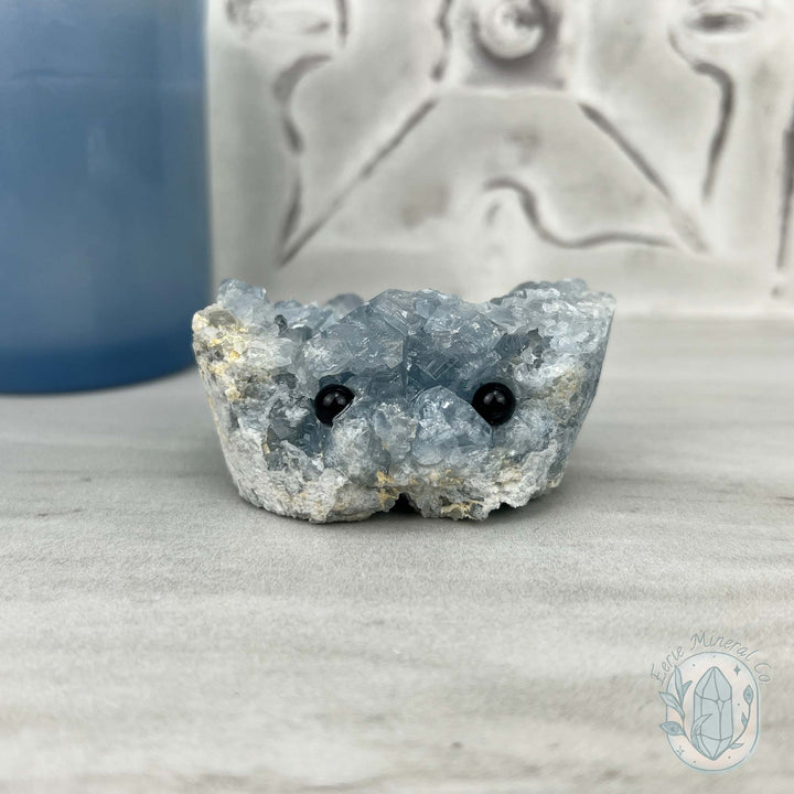 Celestite Crystal Hedgehog Carving Specimen