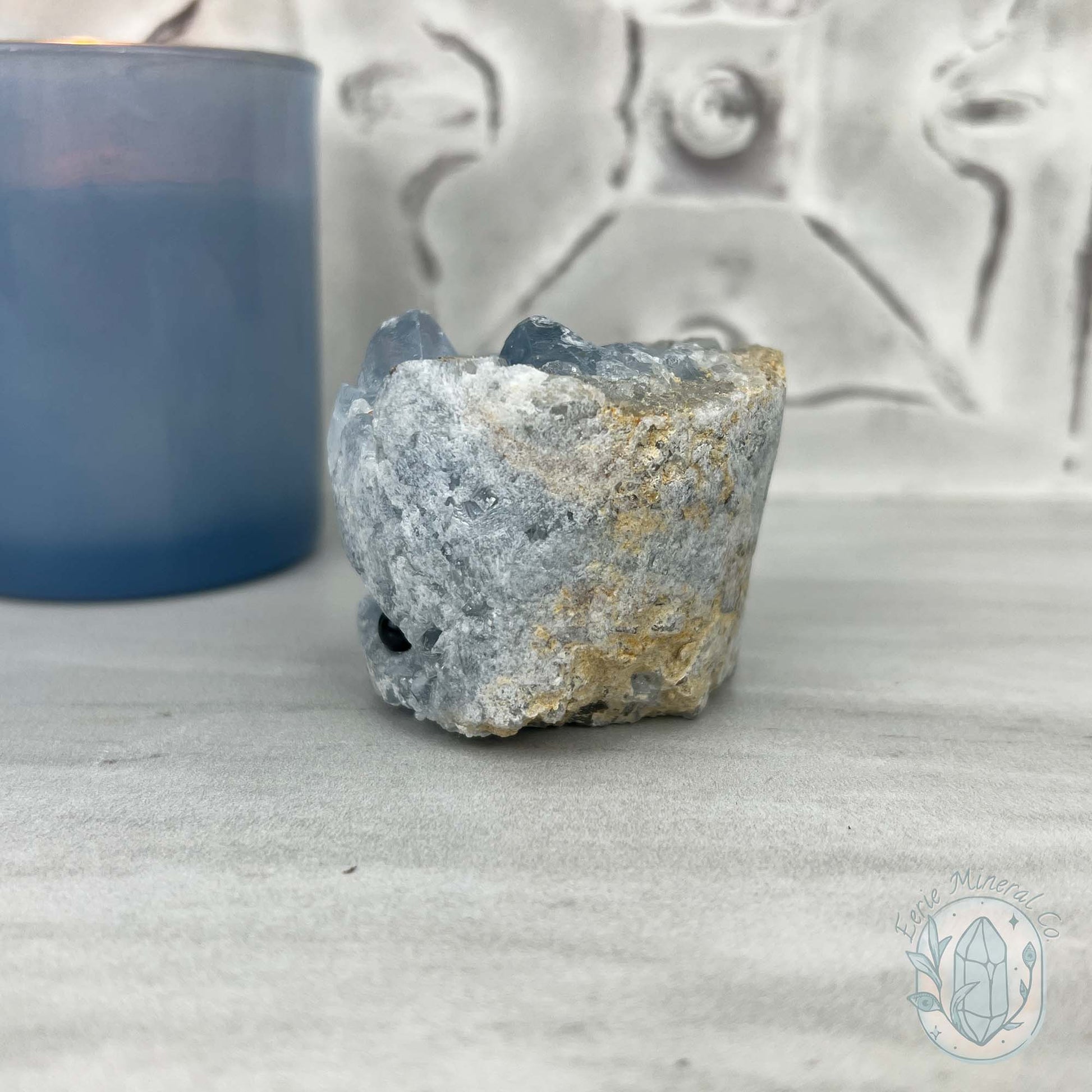 Celestite Crystal Hedgehog Carving Specimen