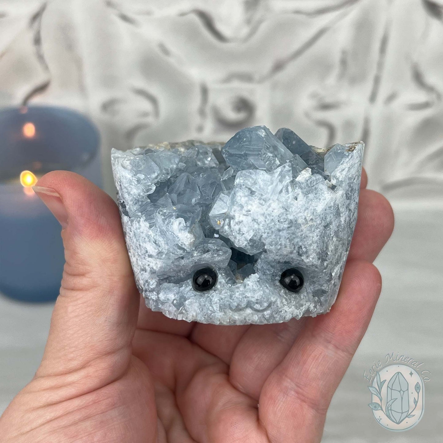 Celestite Crystal Hedgehog Carving Specimen