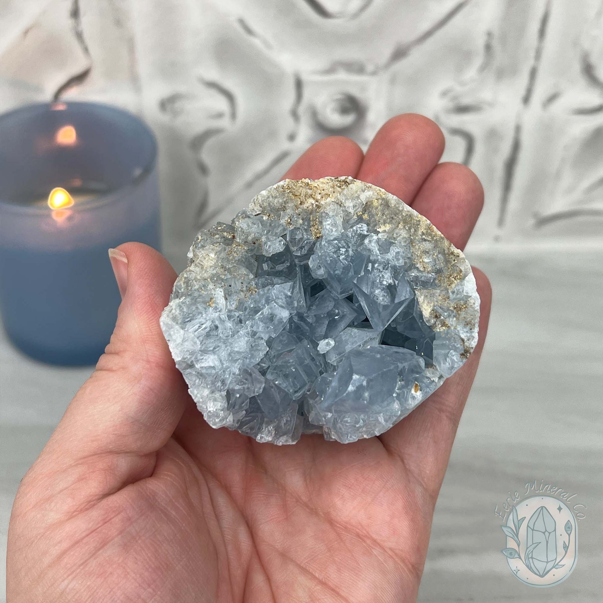 Celestite Crystal Hedgehog Carving Specimen