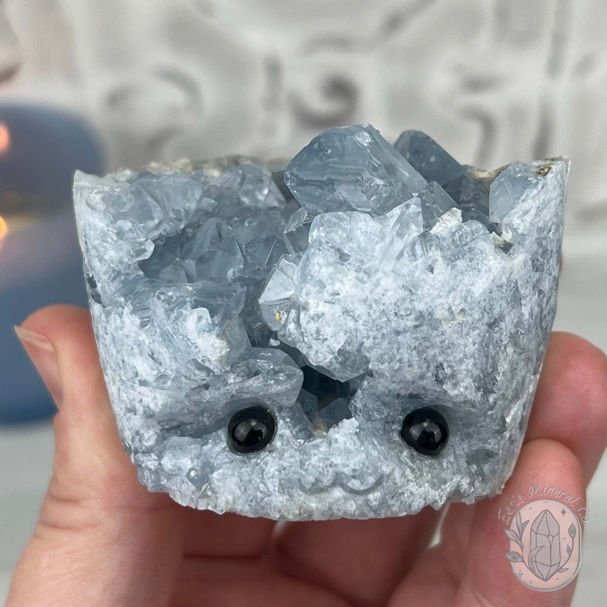 Celestite Crystal Hedgehog Carving Specimen