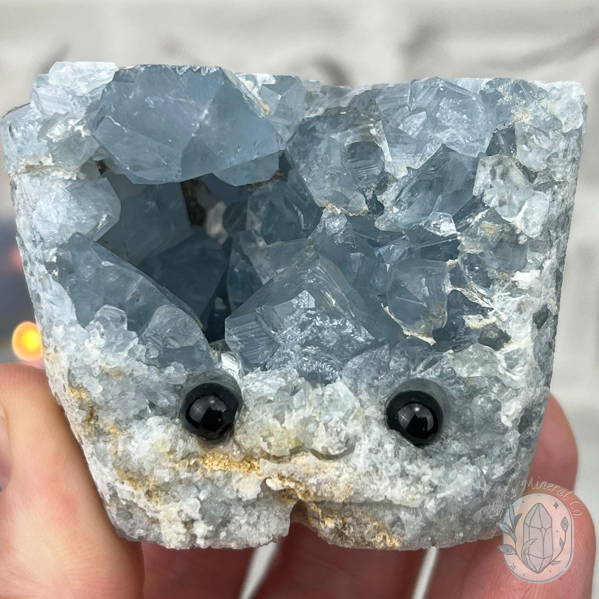 Celestite Crystal Hedgehog Carving Specimen