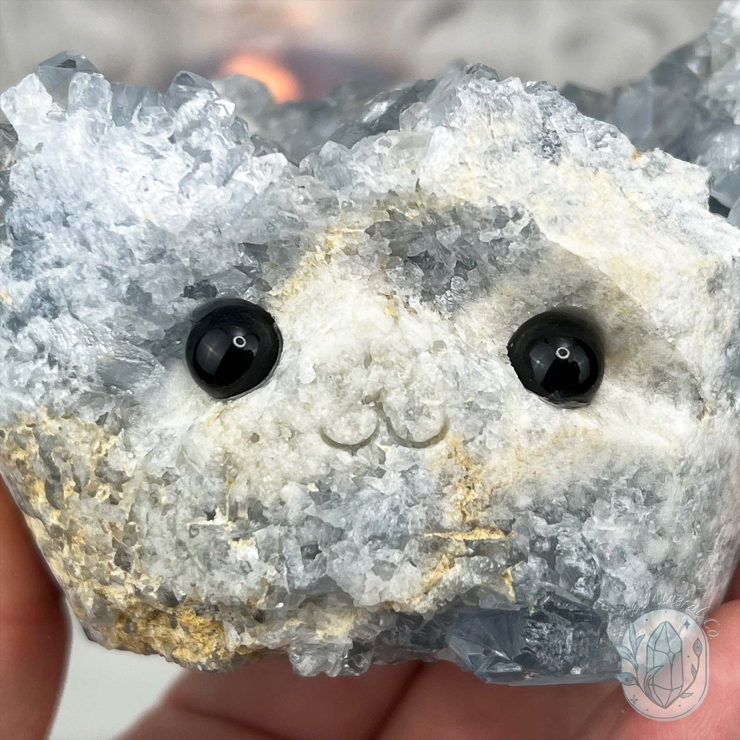 Celestite Crystal Hedgehog Carving Specimen