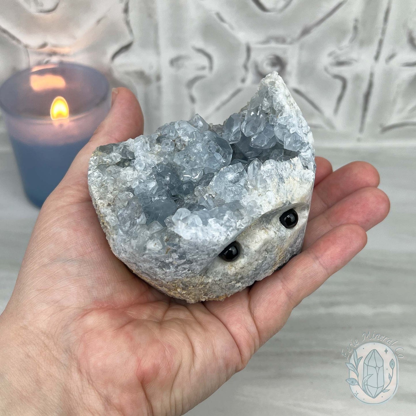 Celestite Crystal Hedgehog Carving Specimen