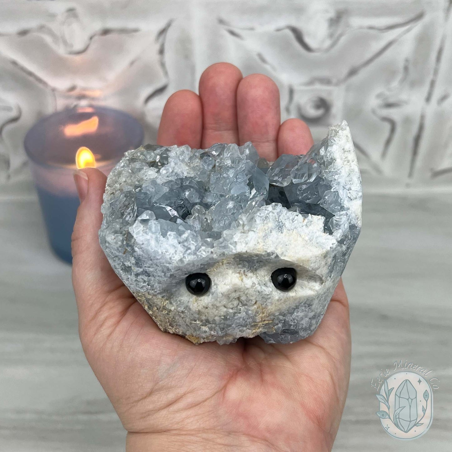 Celestite Crystal Hedgehog Carving Specimen