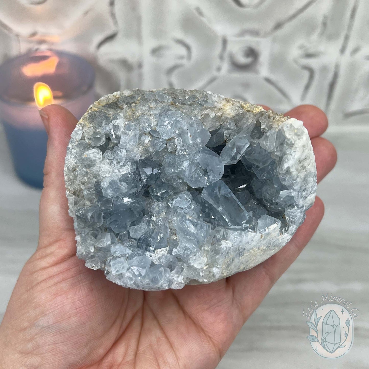 Celestite Crystal Hedgehog Carving Specimen