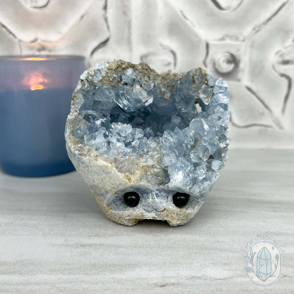 Celestite Crystal Hedgehog Carving Specimen