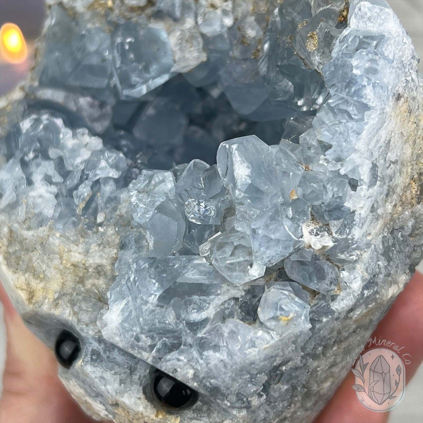 Celestite Crystal Hedgehog Carving Specimen