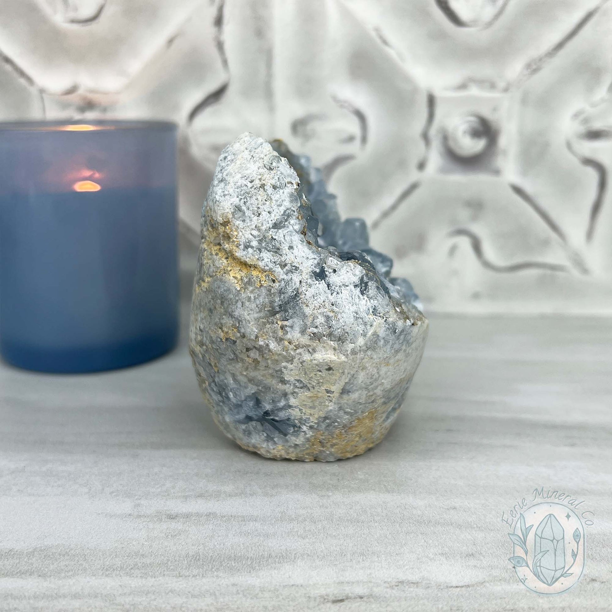 Celestite Crystal Hedgehog Carving Specimen