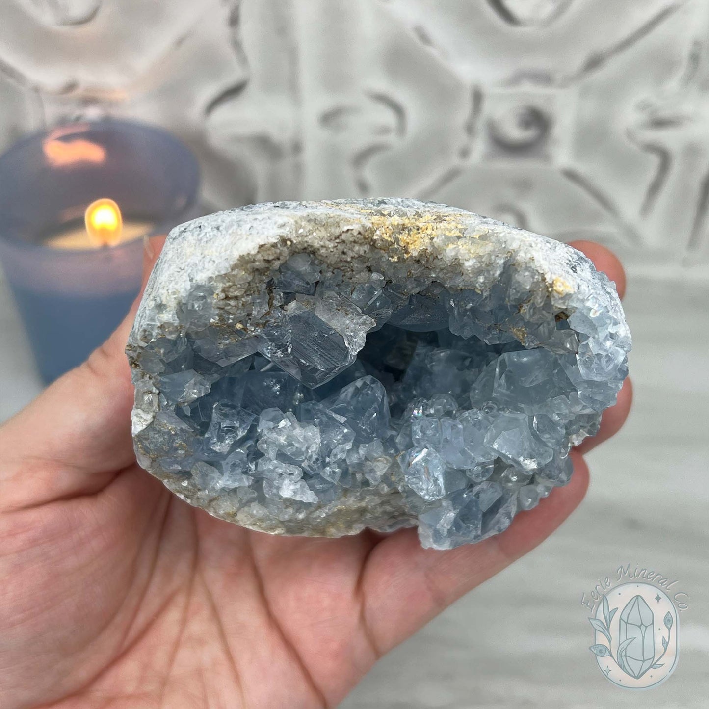 Celestite Crystal Hedgehog Carving Specimen
