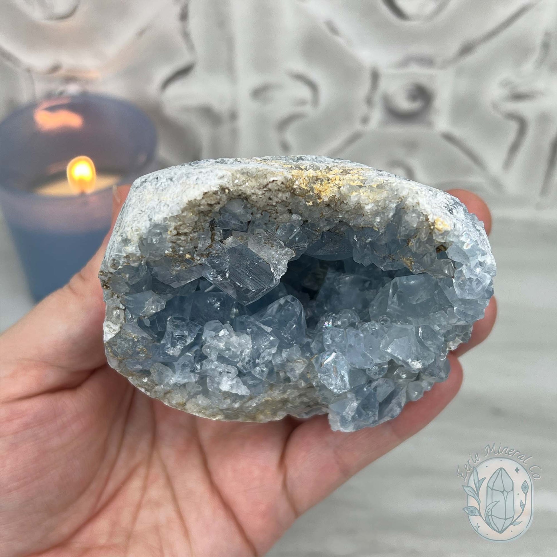 Celestite Crystal Hedgehog Carving Specimen