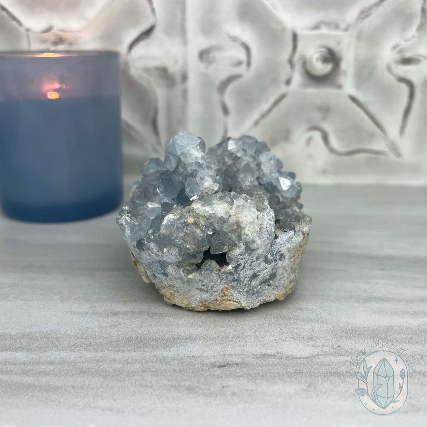 Celestite Crystal Hedgehog Carving Specimen