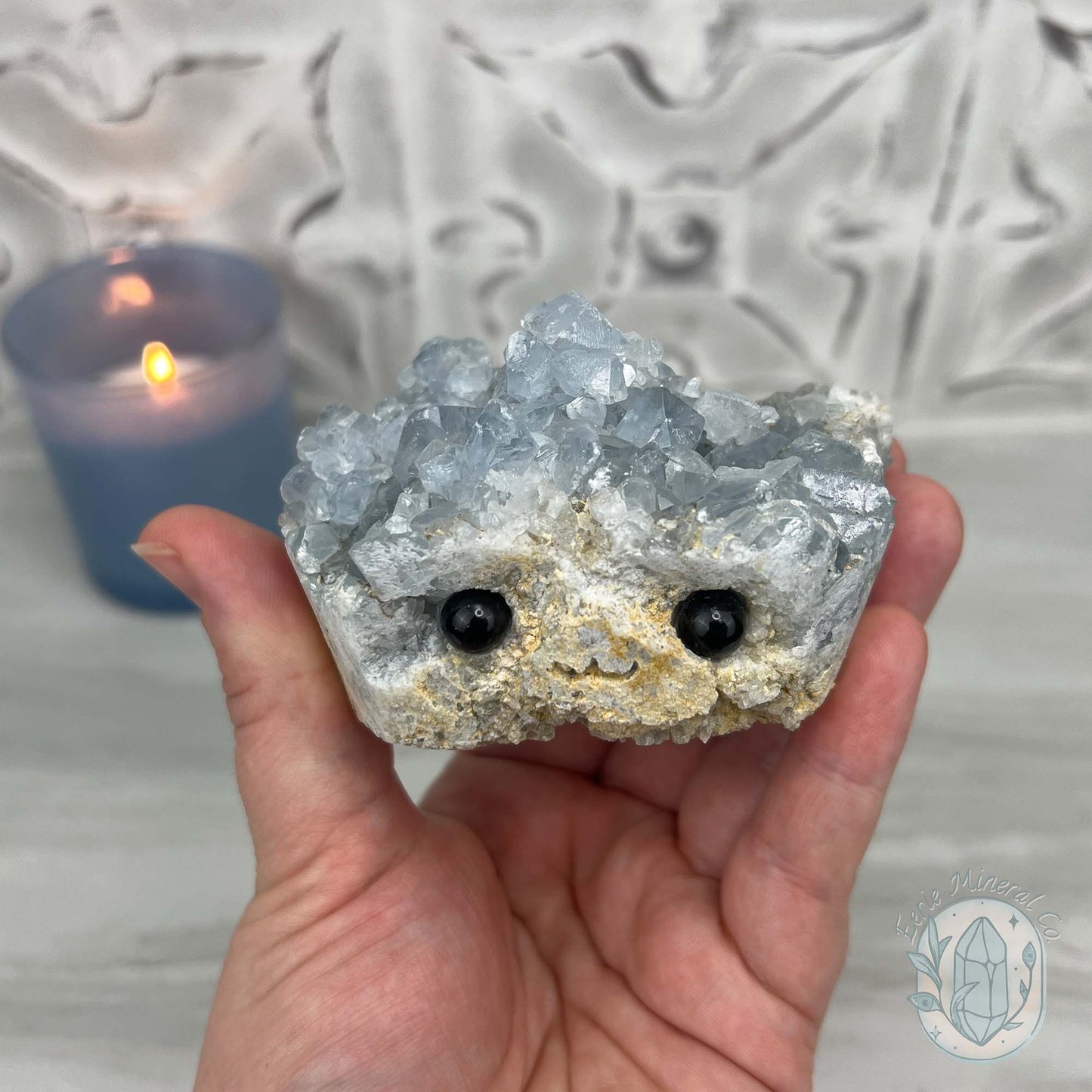 Celestite Crystal Hedgehog Carving Specimen