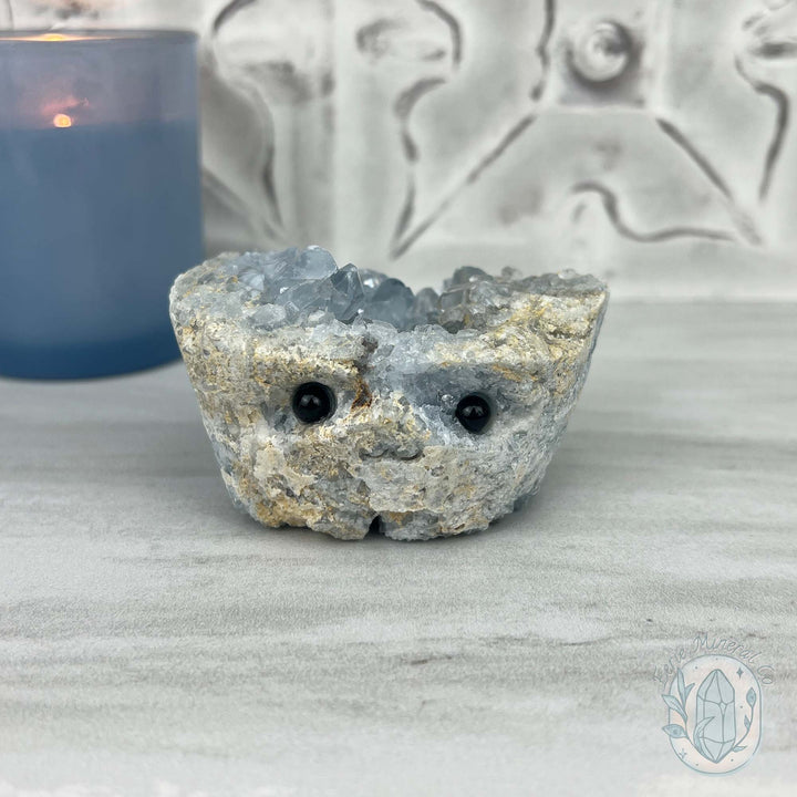 Celestite Crystal Hedgehog Carving Specimen