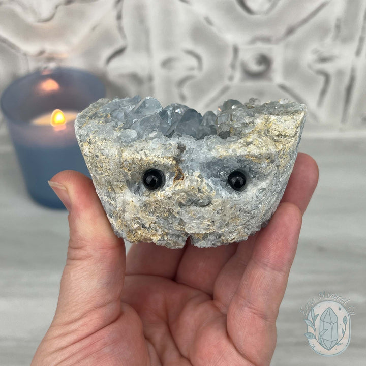 Celestite Crystal Hedgehog Carving Specimen