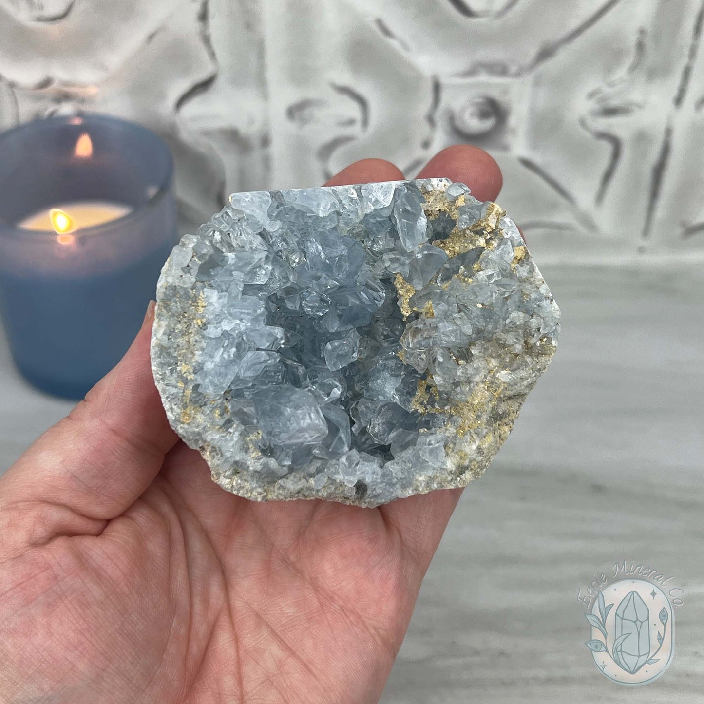 Celestite Crystal Hedgehog Carving Specimen