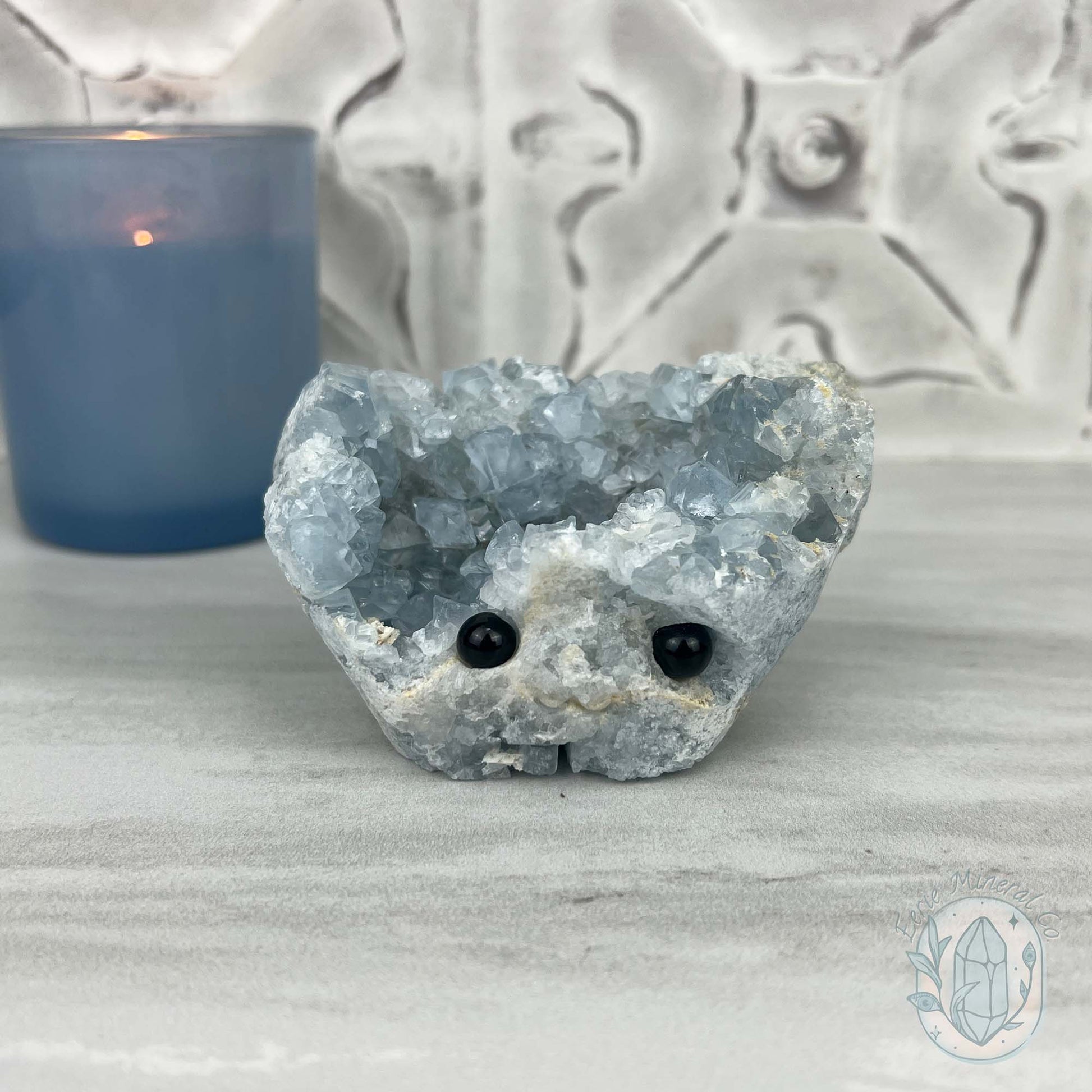 Celestite Crystal Hedgehog Carving Specimen