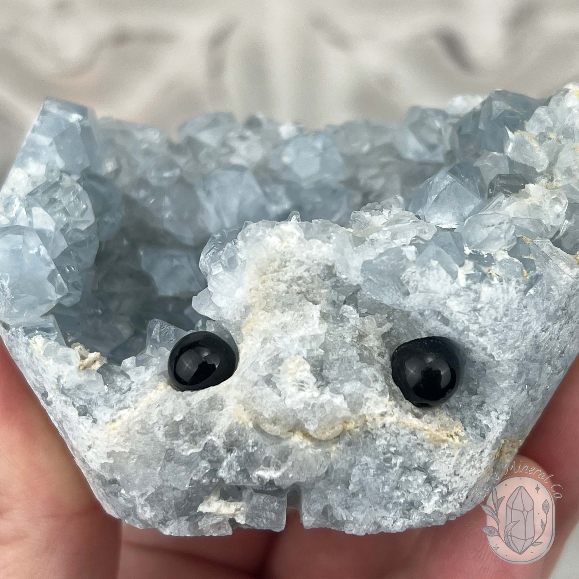 Celestite Crystal Hedgehog Carving Specimen