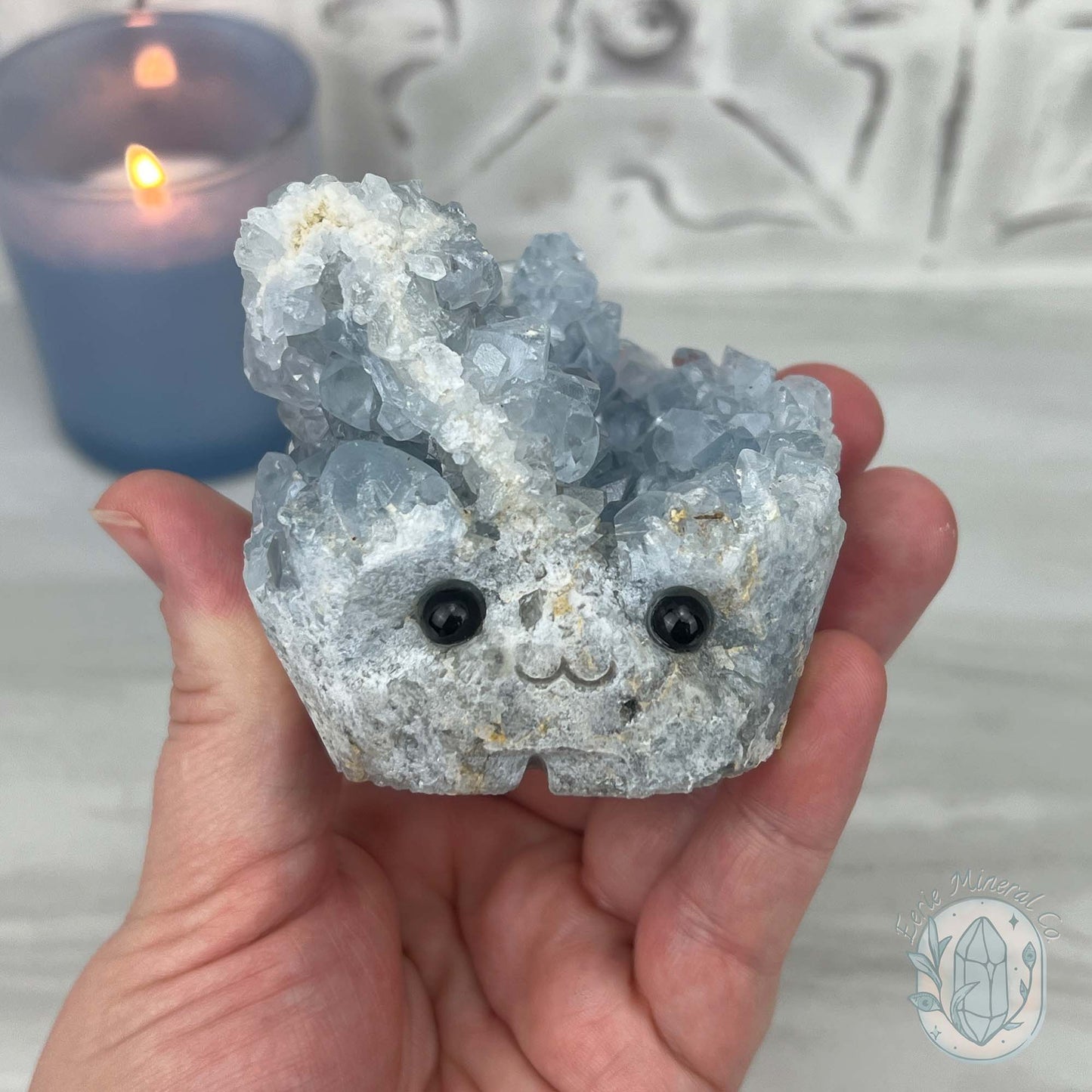 Celestite Crystal Hedgehog Carving Specimen