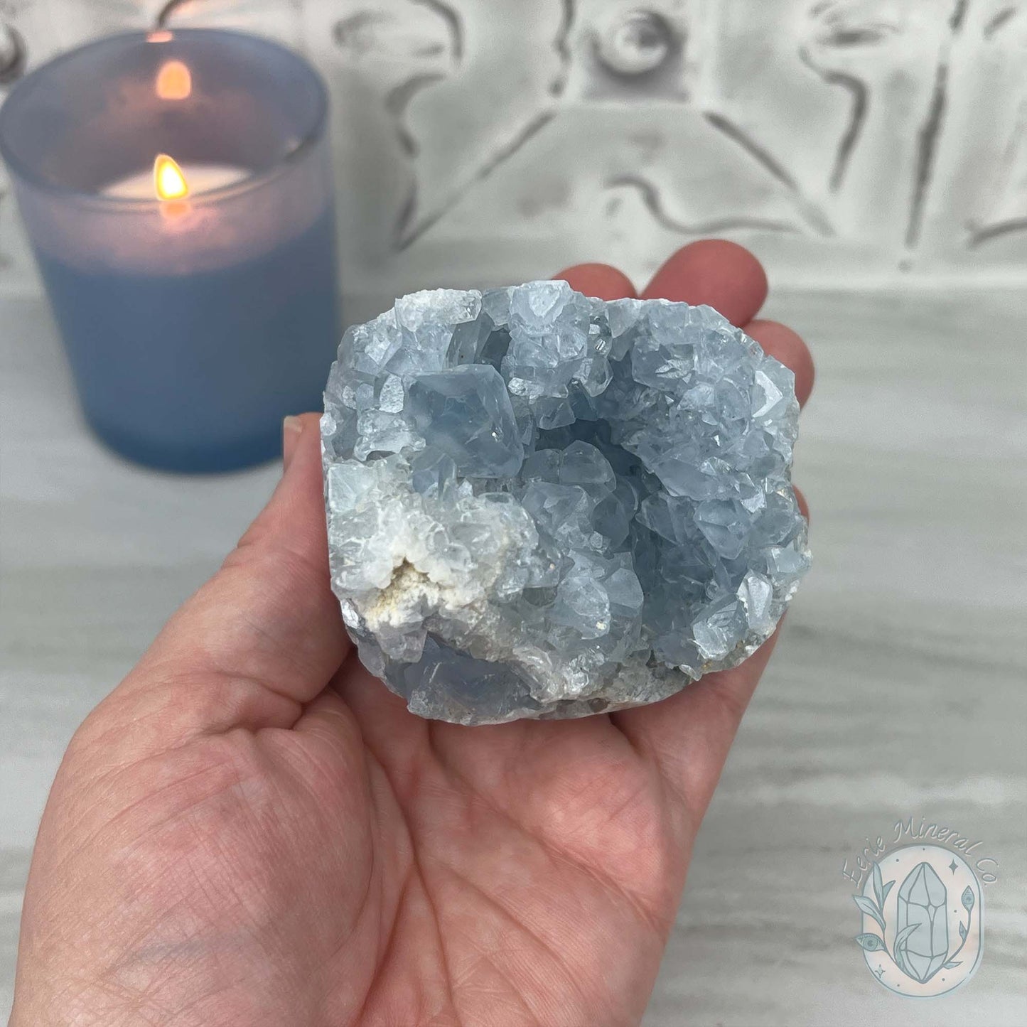 Celestite Crystal Hedgehog Carving Specimen