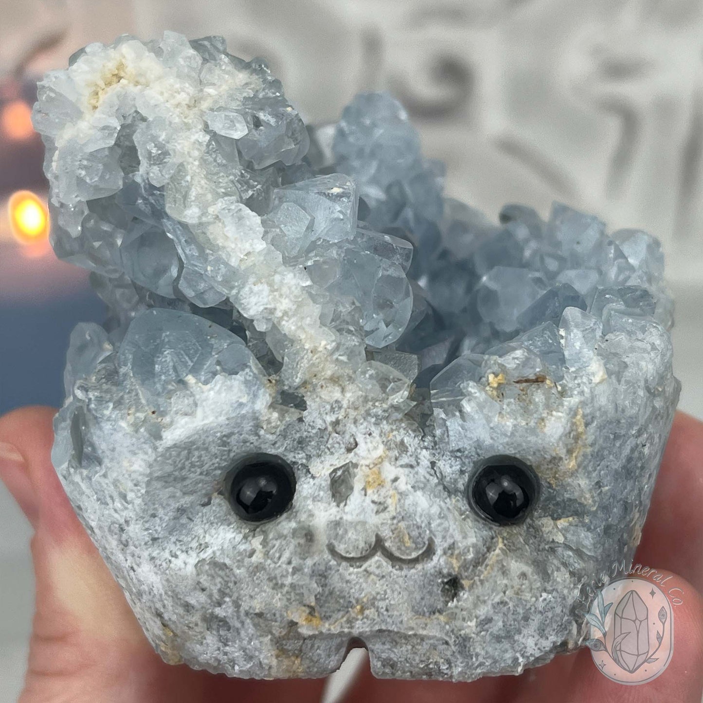 Celestite Crystal Hedgehog Carving Specimen