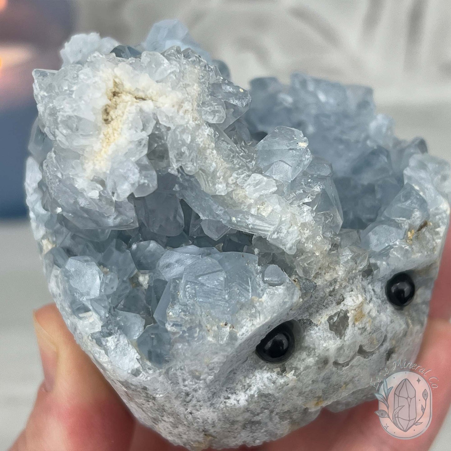 Celestite Crystal Hedgehog Carving Specimen