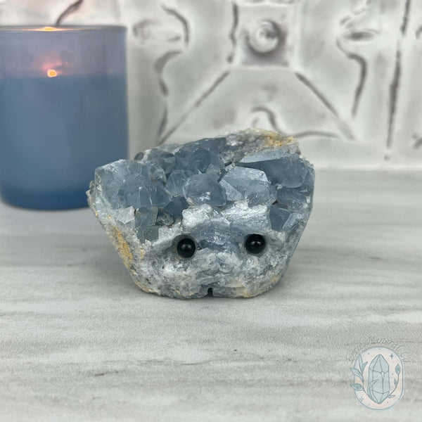 Celestite Crystal Hedgehog Carving Specimen