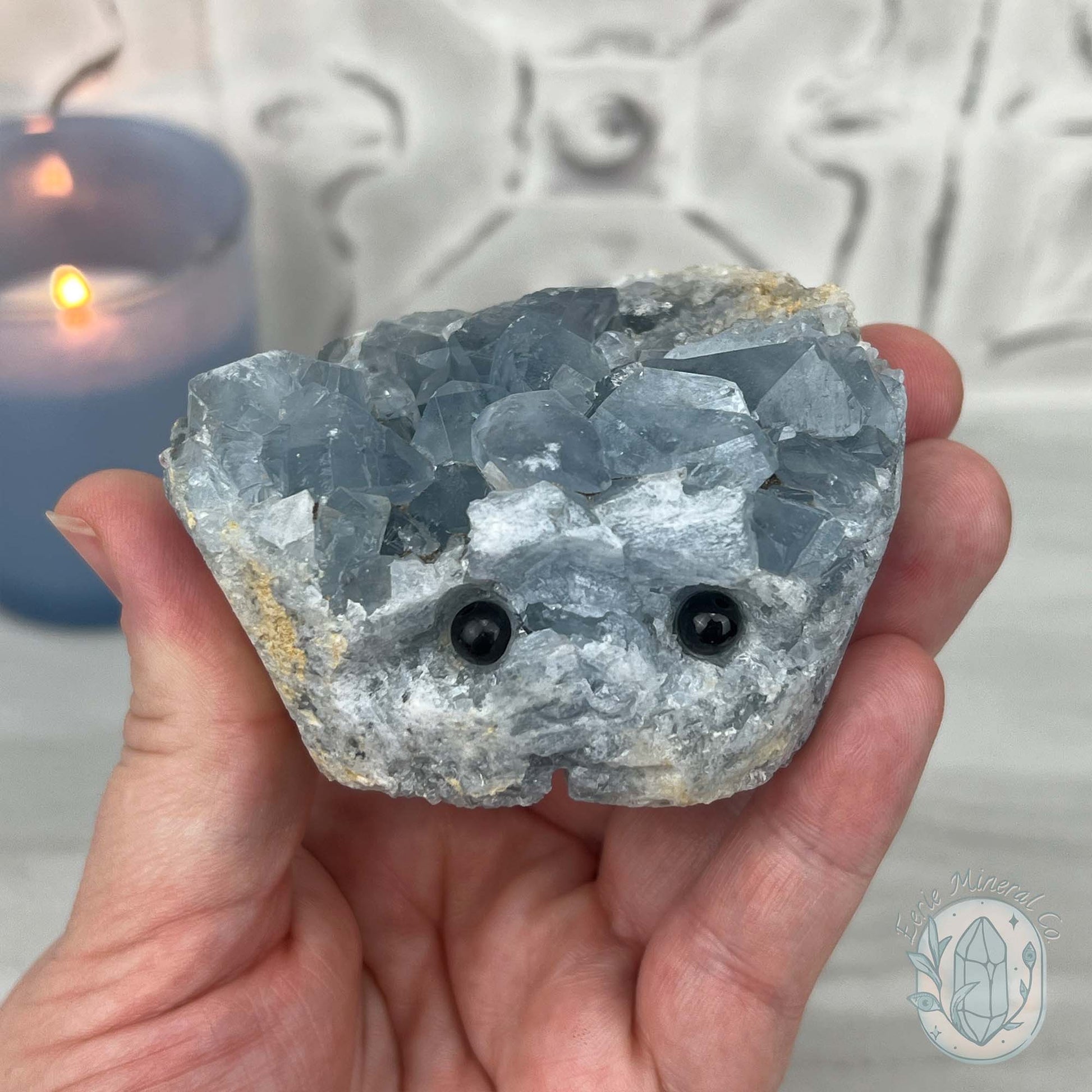 Celestite Crystal Hedgehog Carving Specimen