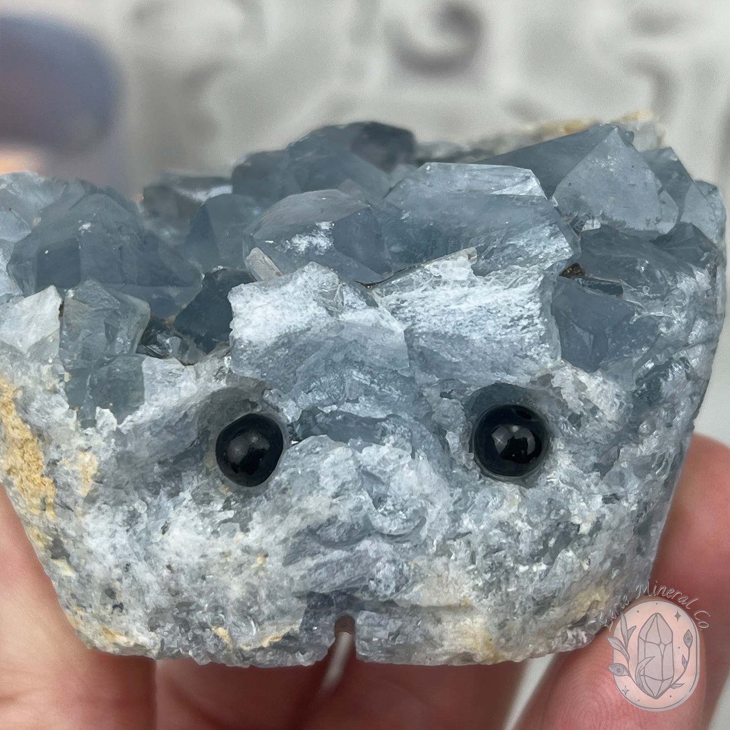 Celestite Crystal Hedgehog Carving Specimen