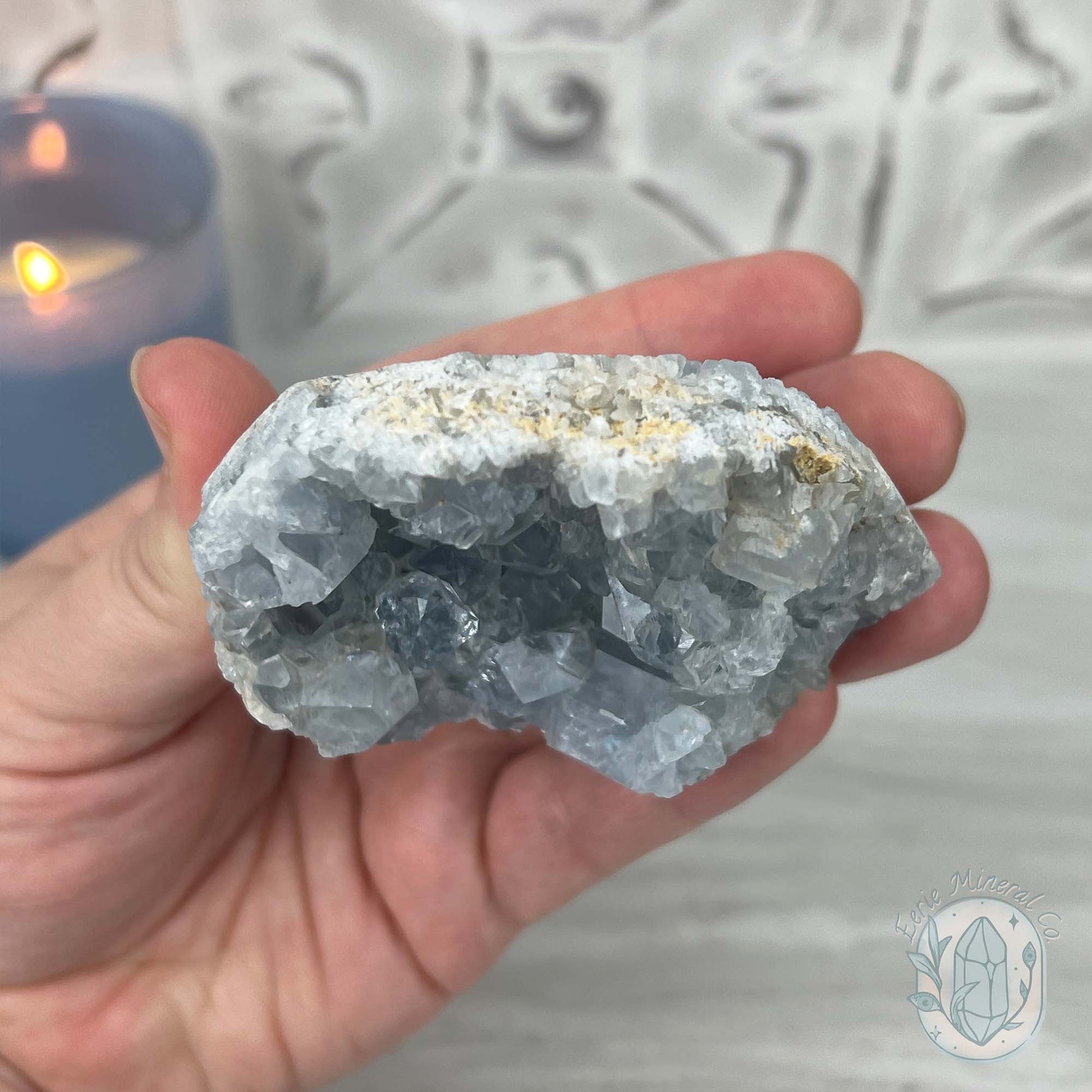Celestite Crystal Hedgehog Carving Specimen