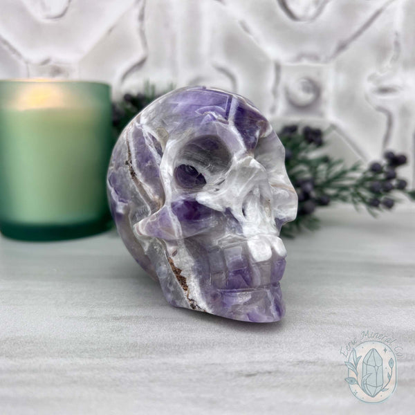 Chevron Amethyst (Dream Amethyst) Skull Carving