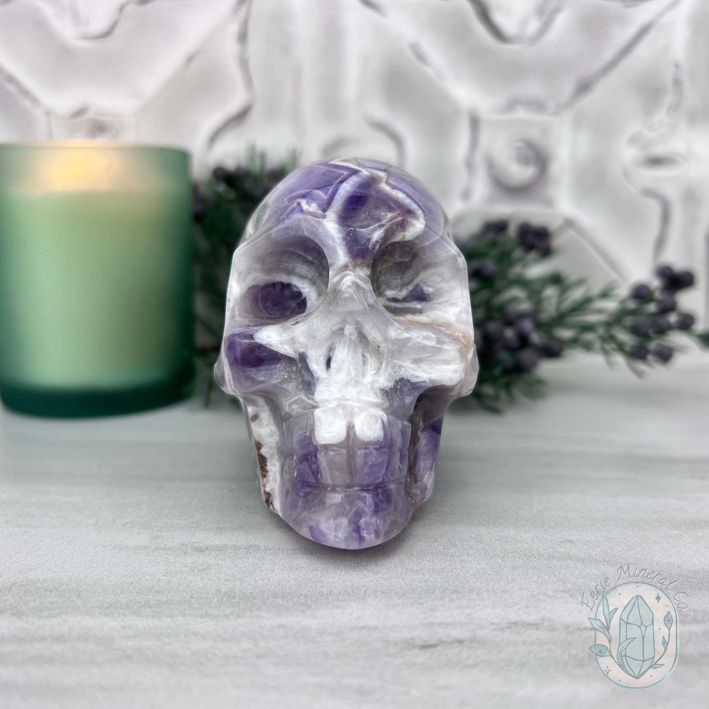 Chevron Amethyst (Dream Amethyst) Skull Carving