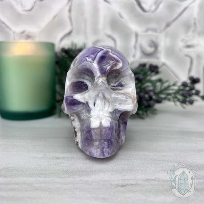 Chevron Amethyst (Dream Amethyst) Skull Carving