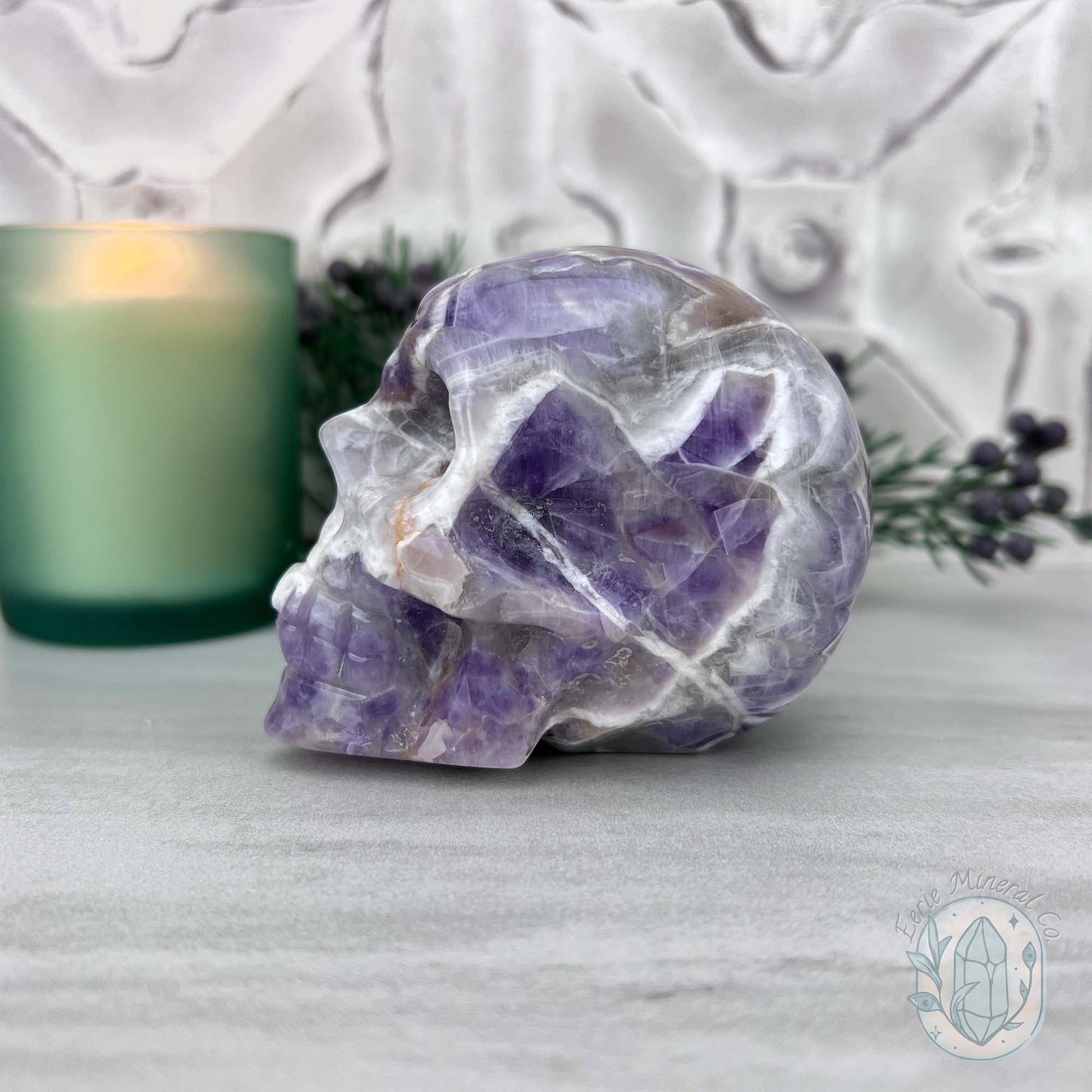 Chevron Amethyst (Dream Amethyst) Skull Carving