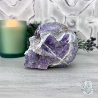 Chevron Amethyst (Dream Amethyst) Skull Carving