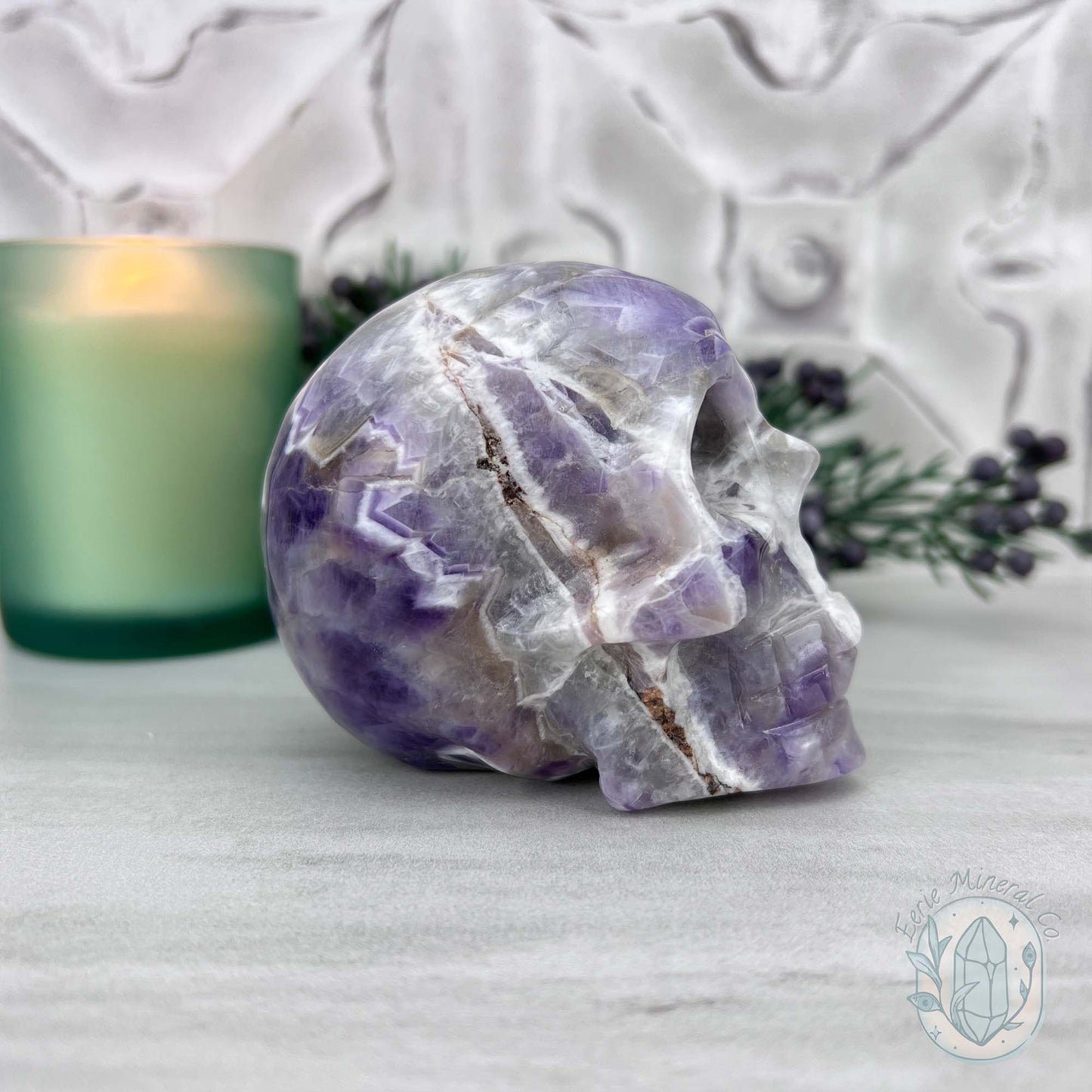 Chevron Amethyst (Dream Amethyst) Skull Carving