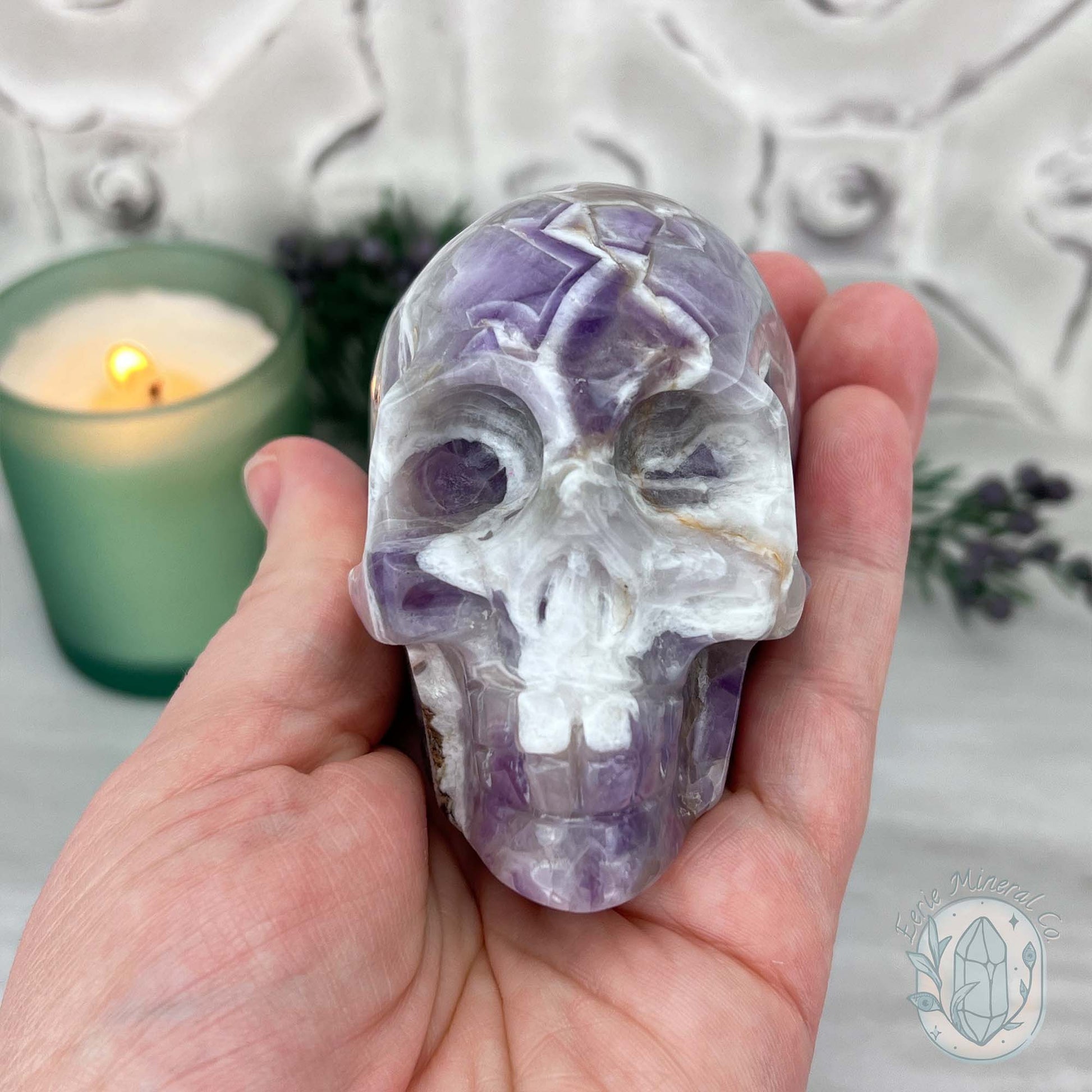 Chevron Amethyst (Dream Amethyst) Skull Carving